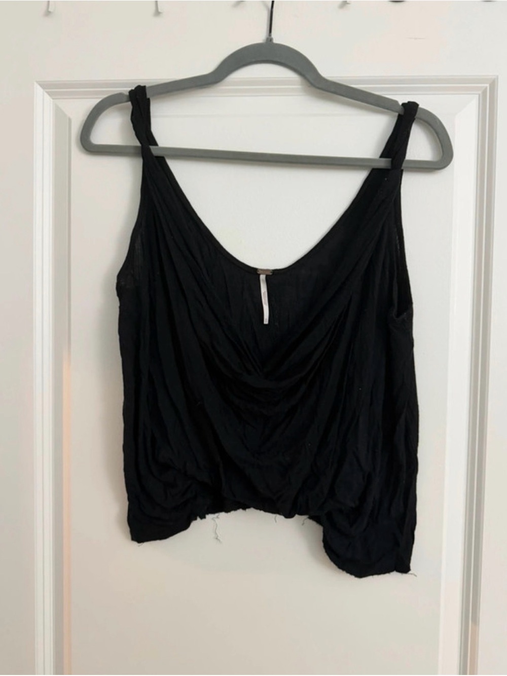 Free People Black Draped Tank Top with Gathered Hem